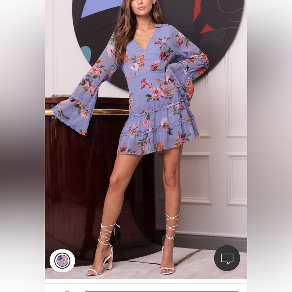 Lulus From My Heart Lavender Floral print ping sleeve Mini dress